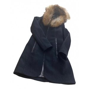 Soia & Kyo grey trench coat with fur hood small